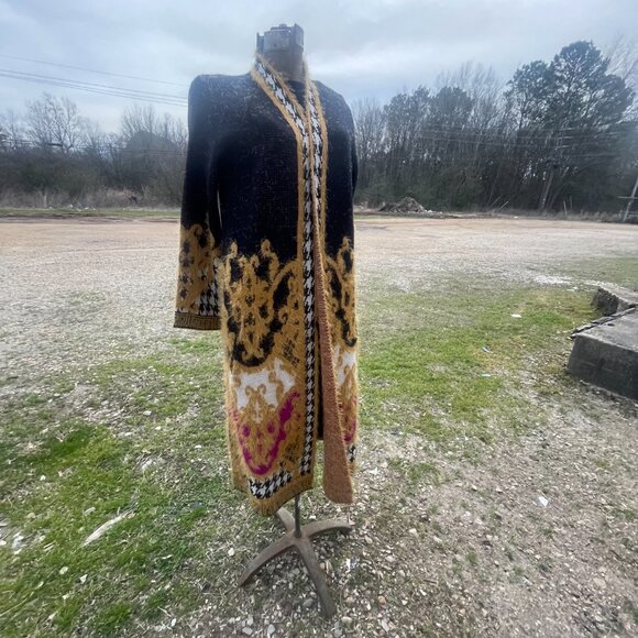 NWT Small Max Sport LA Boho B&W/Gold/Pink Long Sweater Duster with front pockets - Picture 4 of 15